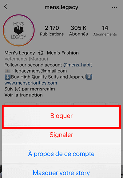 bloquer utilisateur instagram